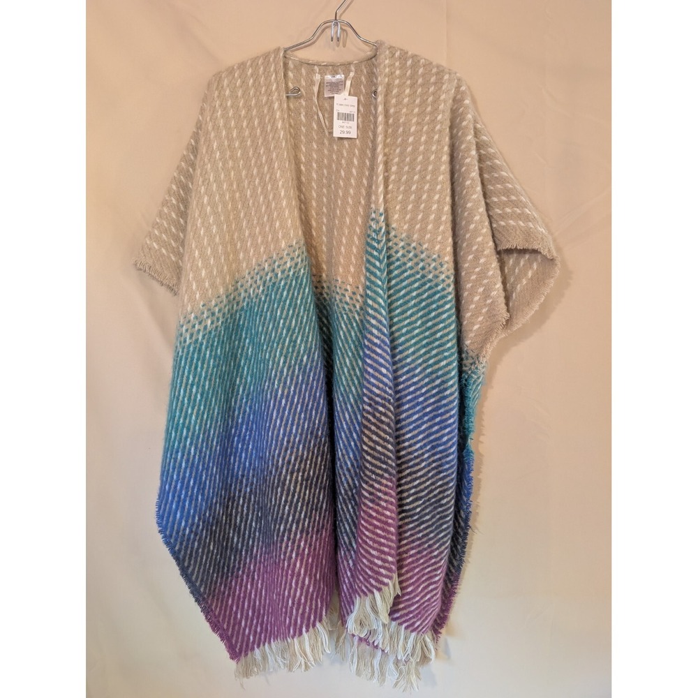 Boho Ombre Stripe Topper Shawl Fringe Hem One Size Multicolor Layering Wrap - Picture 1 of 3